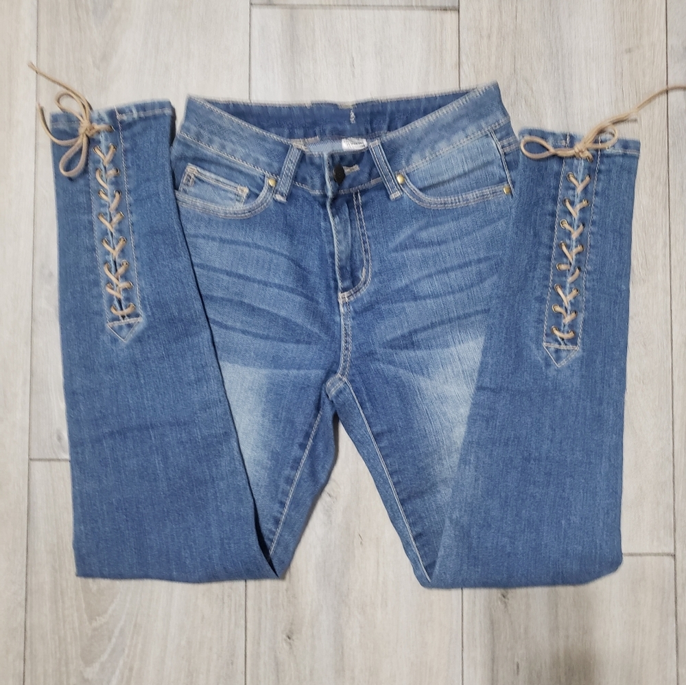 Cashe Vintage Lace Up Skinny Jeans - Picture 1 of 8
